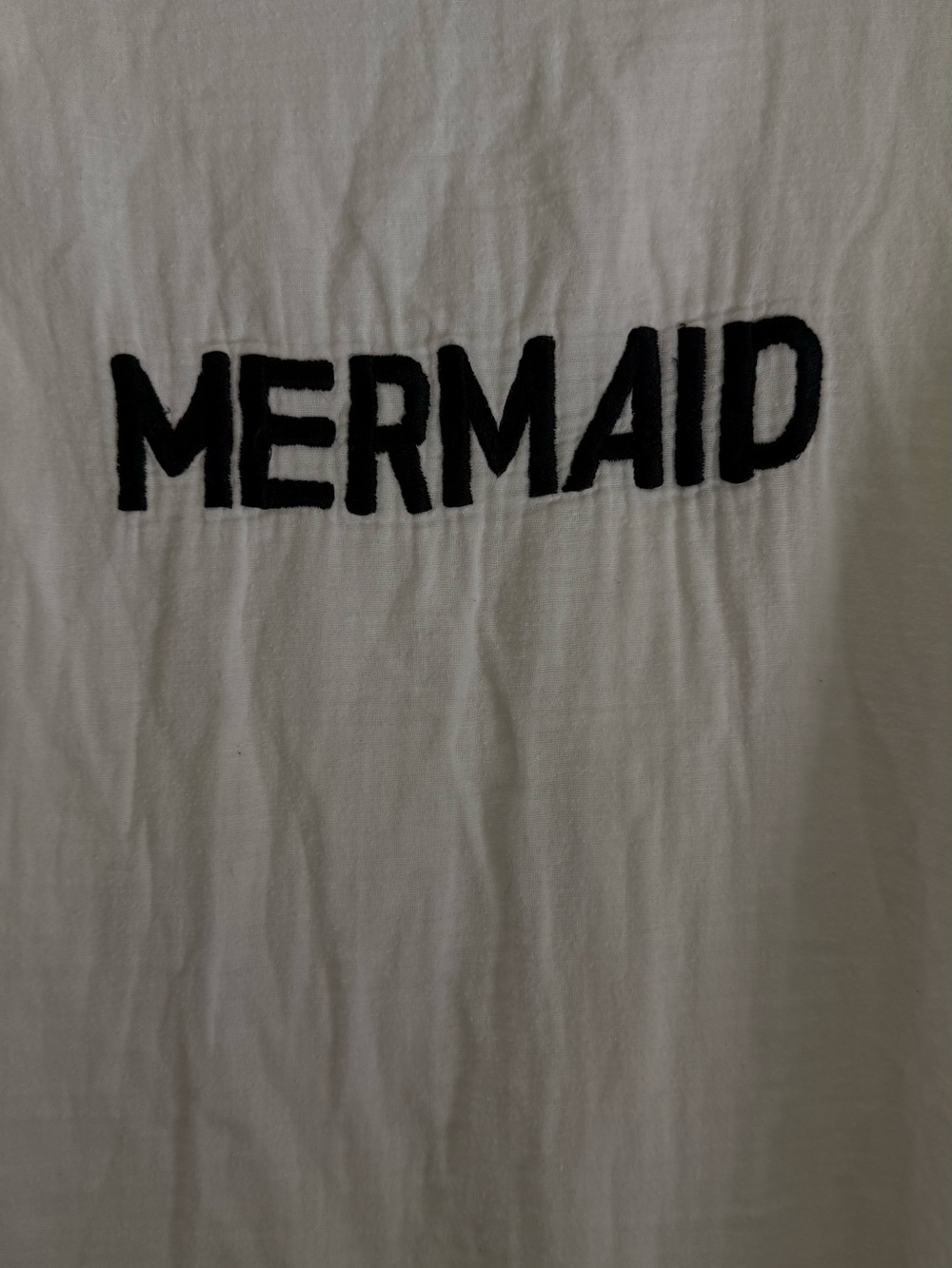 White Coverup with 'MERMAID' Black Text
